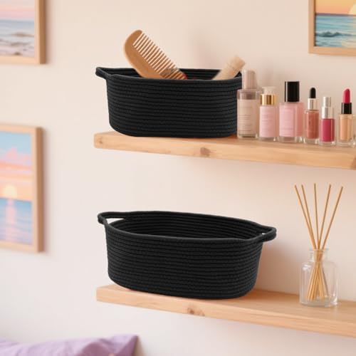 Woven Basket with Gift Bags and Ribbons, 14"X 10" X 6" Storage Basket Black | Gift Storage Organizer Basket Bin Shelf Shelves Cotton Rope Basket for Nursery, Pet Toys