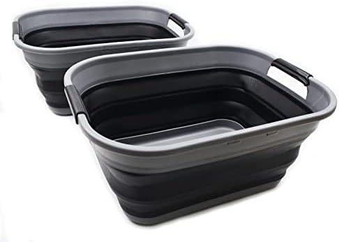 SAMMART 17.5L (4.6 Gallon) Collapsible/Foldable/Pop Up/Portable Washing Tub/Storage Basket, Water Capacity 13.5L/3.5 Gallon (2, Grey/Black (Set of 2))