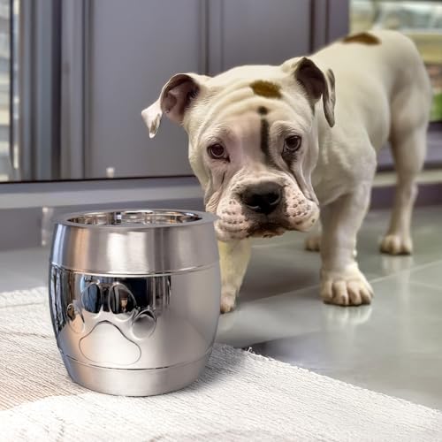 BREKX Premium Steel Dog Treat Container, Insulated Airtight Pet Food Container with Paw Print Design, Modern Silver Brushed Steel Dog Storage for Treats, 12-Cup Capacity