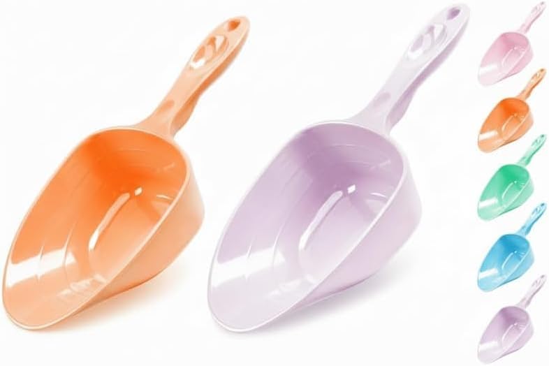 Melamine Pet Food Measuring Scoop, 1 Cup 1/2 Cup 1/4 Cup with Clear Measurement Lines for Dog, Cat, Bird, and Rabbit, Durable, Ergonomic Handle, Dishwasher safe-Orange & Purple