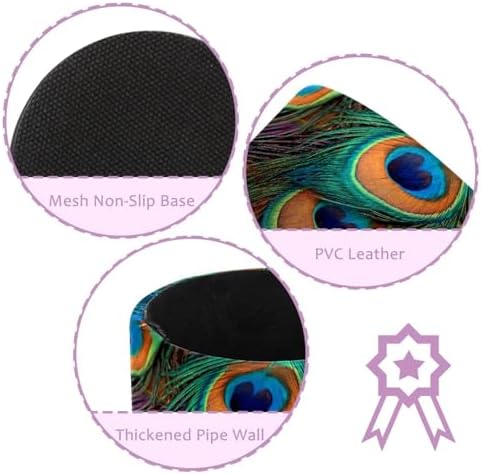 Faux Leather Pen Holder for Desk, Pencil Organizer Peacock Feather Pen Cup Desk Decor Makeup Brush Holder Storage for Office Home