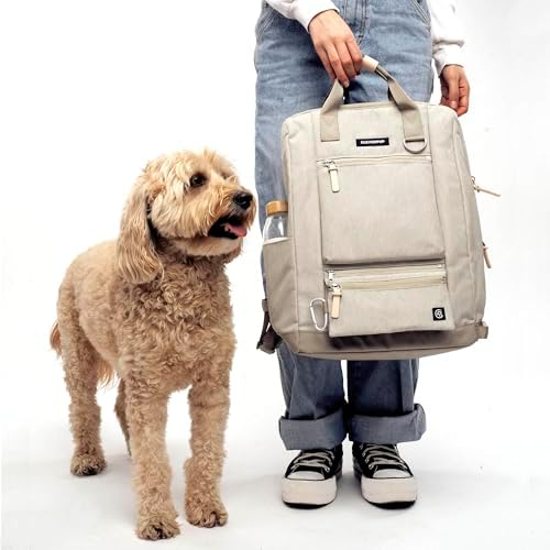 Cleverpup Porter 2-in-1 Dog Gear Travel Backpack - 10 Pockets, Sand