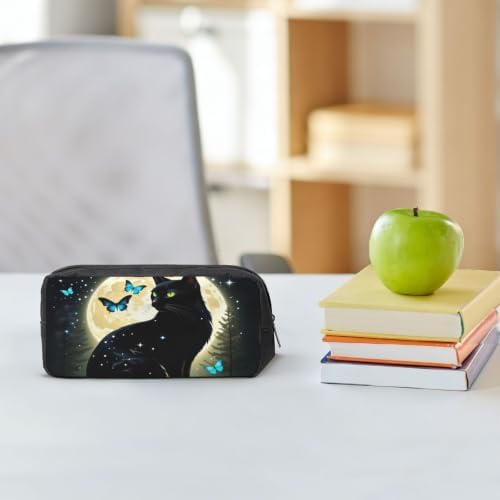 Black Cat And Butterfly Large Pencil Case, Durable Pen Bag Zipper Organizer Pouch for Office Travel for Women Men