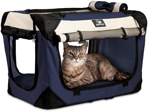 Cat & Dog Pet Carrier, Soft-Sided, Medium 20"x13"x13" Fits Most Cats or Small Dog, Comfortable for Travel & Vet Visits, Privacy Windows, Removable Plush Bed, Locking Zippers, Folds Flat