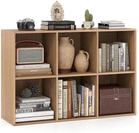 Giantex 6-Cube Bookcase, 3-Tier Cubby Bookshelf, Horizontal Vertical Display Rack with Anti-Tipping Kits, Modern Storage Organizer Shelf Unit for Bedroom, Living Room, Study Room, Natural | Horizontal Vertical Display Rack with Anti-Tipping Kits, Moder...
