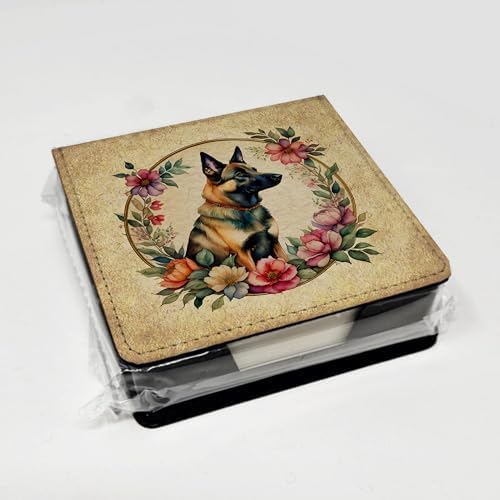 Caroline's Treasures Belgian Malinois and Flowers PU Leather Note Paper Holder with Artist-Designed Cover, Desk Accessory, Office Gift