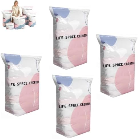 No-Pump Vacuum Storage Bags, 3D Vacuum Storage Bags Without Pump, Reusable Vacuum Bags for Clothing, Quilts & Travel (L-4PCS)