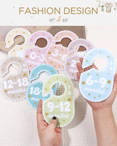 POVETIRE Baby Closet Dividers for Clothes Organizer,Set of 8 Neutral Double-Sided Baby Clothes Size Labels,Nursery Organization for Newborn Clothing, Infant to 24 Months Boy & Girl