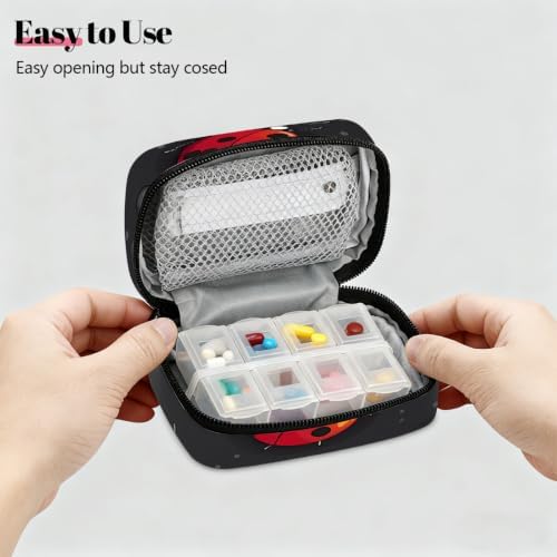 Travel Pill Organizer Black Polka Dot Ladybug Small Pill Case
