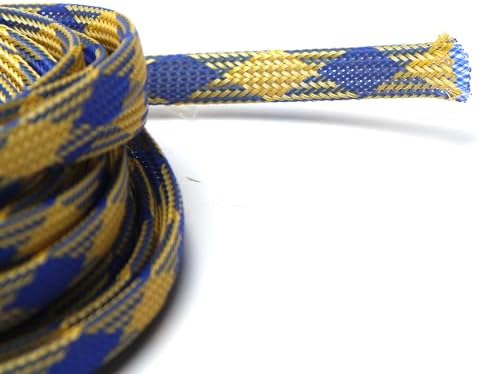 Jutagoss PET Expandable Braided Cable Sleeve, 16.4ft - 5/16 inch Blue Yellow Cable Management Sleeve, Wire Loom Tube Cord Protector for USB Cable, Power Cord, Audio Video and More, 1Pc