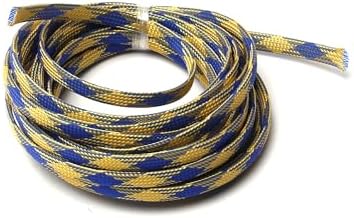 Jutagoss PET Expandable Braided Cable Sleeve, 16.4ft - 5/16 inch Blue Yellow Cable Management Sleeve, Wire Loom Tube Cord Protector for USB Cable, Power Cord, Audio Video and More, 1Pc