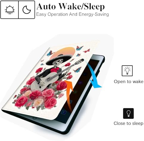 for Microsoft Surface Pro X/Pro X Plus-13 2019/2020/2021/2024 Tablet Case,Auto Wake/Sleep,Adjustable Stand Protective Cover - Day of The Dead Guitar Skeleton