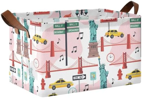 New York City Symbols Storage Bins Under Bed Foldable Storage Basket with Handles Collapsible Box Organizer with Metal Frame for Closet Cabinet 2PCS