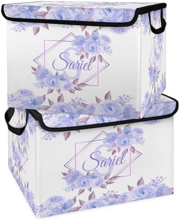Closet-Storage-Bins with Lids Customized Stackable-Storage-Bin for Kids-Boys-Girls-Toys Decoration Storage-Baskets Flowers Purple
