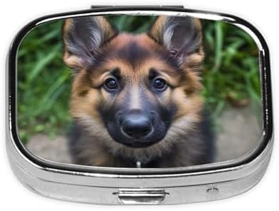 Pill Box 2 Compartment Medicine Pill Case for Pocket or Purse Mini Metal Pill Holder Cute German Shepherd Pill Case Vitamin Organizer Portable Travel Pill Container to Hold Supplements Vitamins