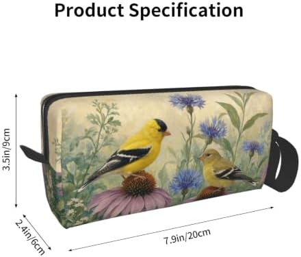 Goldfinch Pair on Coneflowers Makeup Bag for Women Wrist Strap | Double-Sided Goldfinch Garden Cosmetic Organizer with Foam Padding for Women, Travel, Gym, School, and Daily Storage