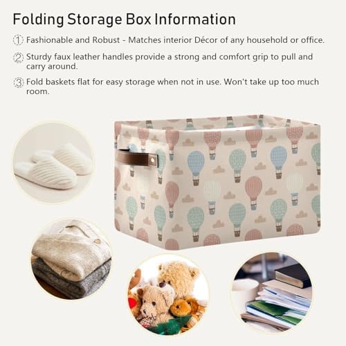 Vintage Hot Air Balloon Square Baskets Storage Bins Foldable Fabric Organizer Bin Open Home Shelf Baskets