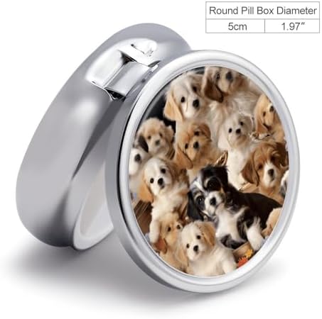 Cute Pet Dogs Pill Box 3 Compartment Metal Round Pill Case Travel Pill Organizer Small Portable Medicine Vitamin Container for Purse and Pocket to Hold Vitamins Supplements