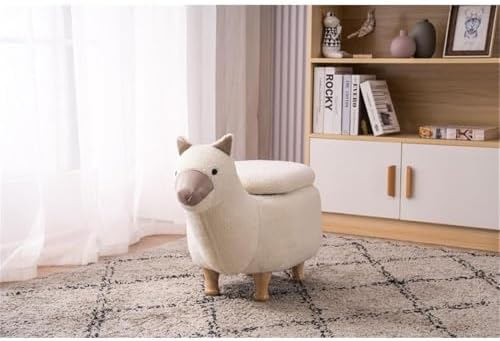 Home 2 Office Llama Ottoman with Storage for Bedroom, Playroom, Nursery or Recreation Room Decor, Soft Animal-Shaped Ottoman with Wooden Legs