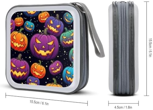 40 Capacity CD DVD Case Wallet Pumpkin CD Holder Storage | Pumpkin Hard Shell Sturdy Disc Storage Organizer Binder, Zipper Closure, Hand Strap