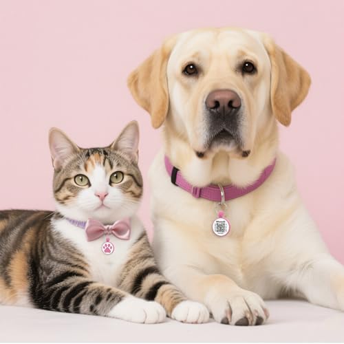 Personalized Dog Tag, Laser Engraving QR Code, Silicone Dog ID Tag, Pet Online Profile, Scan QR Code Send Location, Collar Harness Accessories (Medium to Large Breeds - 1.25", Rose)