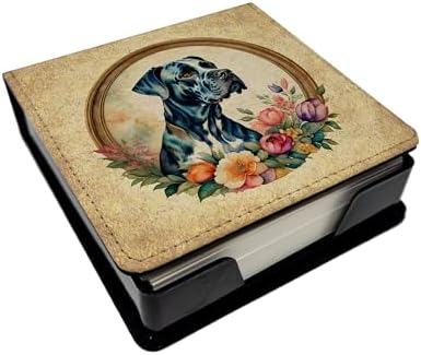 Caroline's Treasures Great Dane and Flowers PU Leather Note Paper Holder with Artist-Designed Cover, Desk Accessory, Office Gift