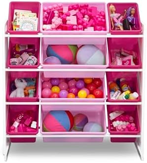 Delta Children Kids Toy Storage Organizer with 12 Plastic Bins - Greenguard Gold Certified, White/Pink