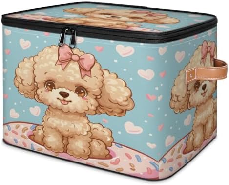 Cute Dogs Storage Box with Zipper Lid | Collapsible, Fabric, Storage Bin, Handle, Large, Closet Organizer, Containers, Bedroom, Home, Cute Donut Dogs