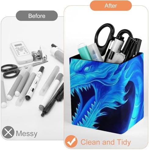Fashion Office Pen Holder Unisex Durable Desktop Storage For Stationery & Tools Blue Fire Flame Dragon