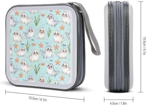 Protective CD Case 40 Capacity Blue Manatee Disc Holder Storage Binder | DVD Organizer Wallet, Blue Cute Manatee Animals, Sturdy Portable for Movie Music Game Disc