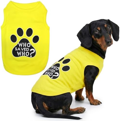 Parisian Pet Dog Shirt – 100% Cotton Shirts for Large Dogs - Sleeveless Yellow Puppy Vest with Paw Print – Breathable Pet Apparel – Pullover Summer Dog Clothes - Stretchy Funny T Shirts for Dogs