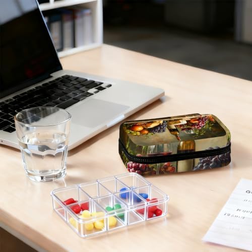 Travel Pill Organizer Artistic Oil Painting Wine Fruit Cheese Pill Case
