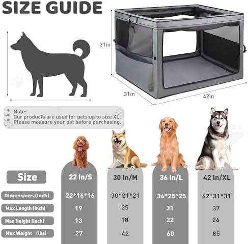 ZUKKA Collapsible Dog Crate for Medium Large Dogs Portable Waterproof Dog Crate Foldable Soft Kennel 3-Door and Mesh Windows for Indoor & Outdoor Travel,with Storage Bag
