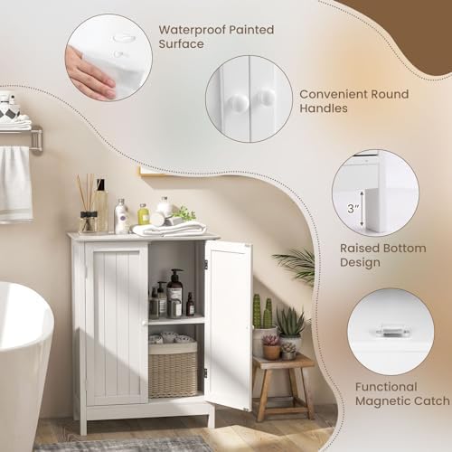 COSTWAY Bathroom Storage Cabinet, Freestanding Bathroom Organizers and Storage with Doors & Adjustable Shelf, Wooden Floor Cabinet for Home, Living Room, Entryway, Kitchen (White) | Storage with Doors & Adjustable Shelf, Wooden Floor Cabinet for Home, ...