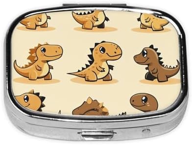 Pill Box 2 Compartment Medicine Pill Case for Pocket or Purse Mini Metal Pill Holder Cute Dinosaur Pill Case Vitamin Organizer Portable Travel Pill Container to Hold Supplements Vitamins