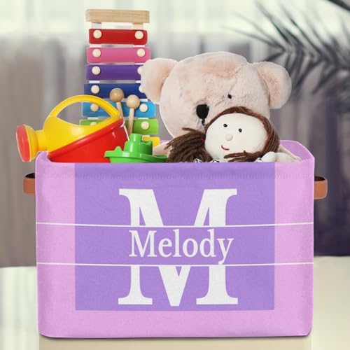 Custom Storage Baskets with Name, Initial Letter Purple with Pink
