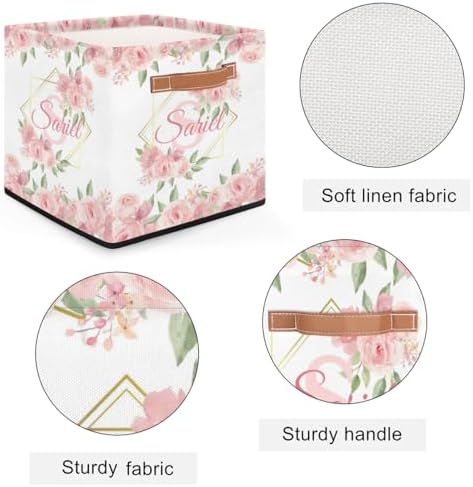 Personalized Storage-Bins with Handles Flower Storage-Baskets for Organizing Collapsible Toys-Storage-Box for Girls-Gifts