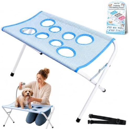 Foldable Pet Bathing Stand, 8-Hole Dog Grooming Hammock for Small Pets | Quick-Dry Support | Up to 44 lb | Painted Steel Frame | Space-Saving Storage