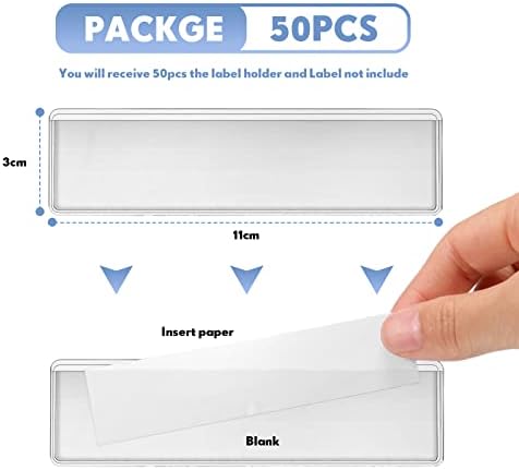 Epakh 50 Pcs Self Adhesive Label Holders 1.2 x 4.3 in Shelf Tag Pockets | Insert Card Sleeves for Storage Bin Shelving Warehouse Office Retail Drawer Mailbox Organization Identification