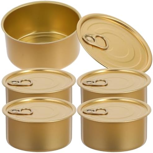5 Sets 180ml Aluminum Dog Treat Containers with Freshness Seal, Golden round Pet Food Organizer Cans, Versatile Use Food Storage Pop Cans for Home Kitchen