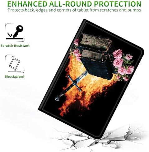 for Samsung Galaxy Tab E 9.6" 2015 SM-T560/T561/T567 Case | Slim Leather Smart Cover with Multi-Angle Anti-Slip Stand [Auto Wake/Sleep] Shell for Women Men - Flame Book Rose