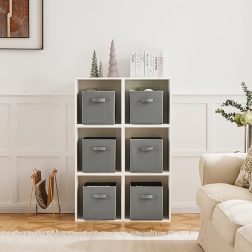 MAX Houser 6 Pack Foldable Fabric Storage Bins, Grey 10.5x10.5x11 Inch | 6 pack cloth storage bins with dual carry handles, Foldable Storage Cubes Organizer Baskets, ideal for home bedroom closet