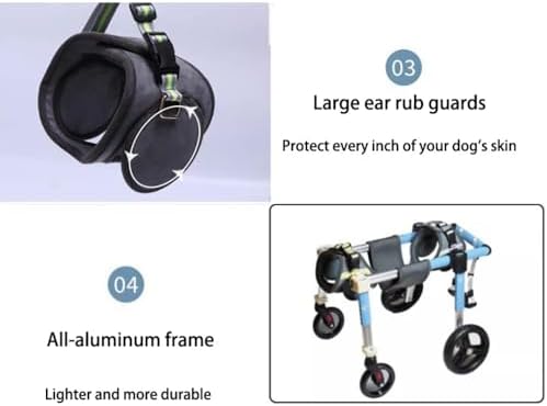 Paw Cart, Dog Wheelchair for Back Legs Pet Wheelchair Pet Mobility Support 4 Wheel Design, Aluminum Alloy Frame for Daily Walking Aid, Injury Recovery Support(X-Small)