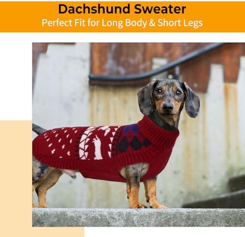 Lelepet Dachshund Sweater Turtleneck Dog Sweaters for Small Dogs (XS-XL) | Pullover Knitted Dog Coat,Cold Weather Dachshund Clothes,Fall/Winter Cozy Outfit for Wiener Dogs,Stretchy Knitwear,L,Red