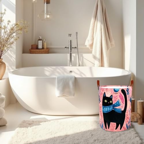 Laundry Basket 15.7x19.7 in Black Cat Floral Hamper for Bedroom