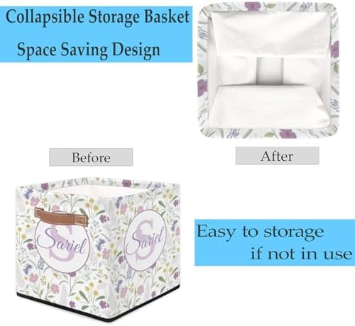 Customized Storage-Basket Collapsible Baby Keepsake-Box Flowers Organizer-Bins as Gifts for Girls Boys Baby Adults Cubes Storage-Box Print Name on It
