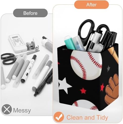 Fashion Office Pen Holder Unisex Durable Desktop Storage For Stationery & Tools Red Black Baseball