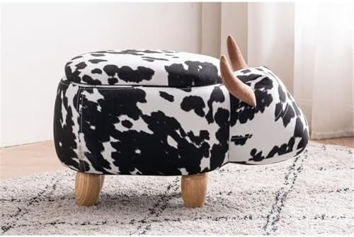 Home 2 Office Cow Ottoman with Storage for Bedroom, Playroom, Nursery or Recreation Room Decor, Soft Animal-Shaped Ottoman with Wooden Legs