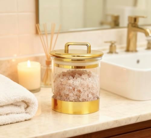 Acrylic Storage Jar with Gold Lid – Airtight Clear Canister for Bathroom & Kitchen | Qtip Holder, Cotton Pad Jar, Candy & Snack Container, Vanity Organizer for Small Essentials 4.8"