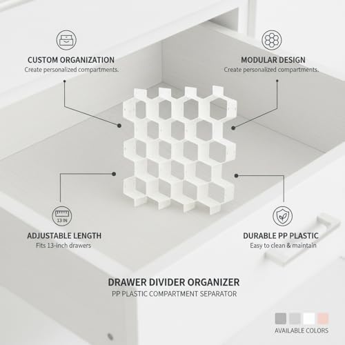 Honeycomb Drawer Divider Organizer, Adjustable PP Plastic Compartment Separator for Dresser & Kitchen Drawers, 13 x 3.3 x 1.6 Inches (1 Piece)